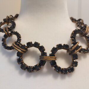 Vintage Sapphire Crystal Necklace 16"-18" Brass and Circles